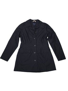 Lands End Trench Coat Jacket Lightweight Womens Size M 10-12 Black Button-Front